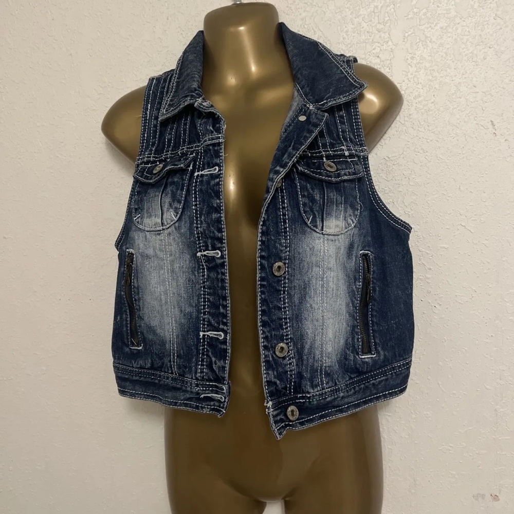 Vanity Size Medium Dark bleached Jean Jacket vest button down